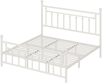 Allewie 14 Inch King Size Metal Platform Bed Frame with Victorian Vintage Headboard and Footboard/Mattress Foundation/Under Bed Storage/No Box Spring Needed/Easy Assembly/Noise Free/White