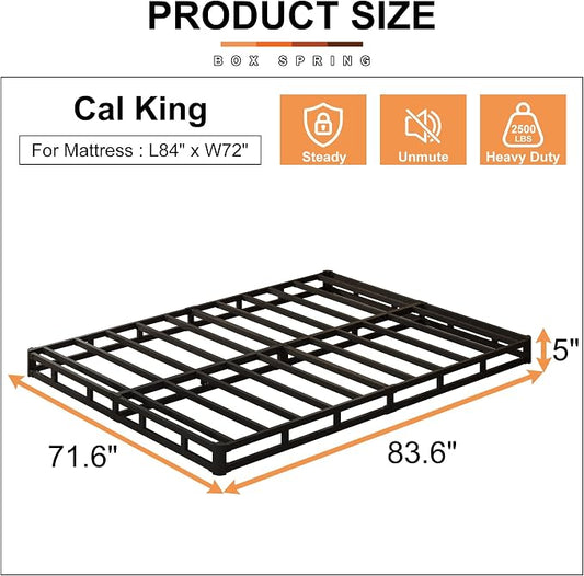 EMODA 5 Inch California King Box Spring Bed Base, 3000 LBS Heavy Duty Metal Mattress Foundation with Fabric Cover, Easy Assembly