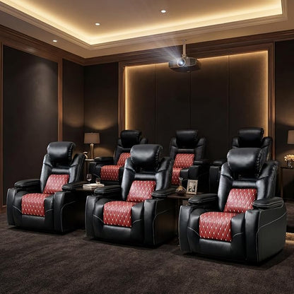 ANJ Power Recliner Chair Set of 6,Home Theater Seating with Adjustable Headrest,Cup Holders,USB Port,Hidden Arm Storage(Black)