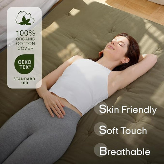 ZonLi Japanese Floor Futon Mattress King Size 76"x 80",100% Cotton Cover 4'' Thicken Tatami Mattress,Foldable Sleeping Pad,Portable Dormitory Tatami Mat(Winter Moss)