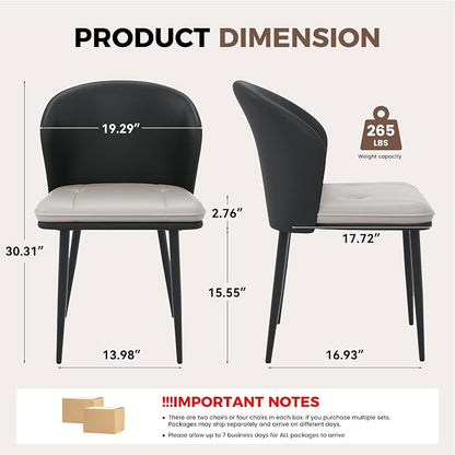 Faux Leather Dining Chairs Set of 4, Curved Back Upholstered Accent Chair, Modern Kitchen Side Chair with Metal Legs for Dining Room, Living Room, Bedroom, Black