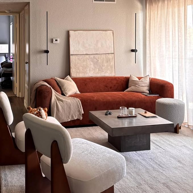 Acanva Luxury Modern Tight Curved Back Velvet Sofa, Minimalist Style Comfy Couch for Living Room Apartment, 3 Seater, Tangerine