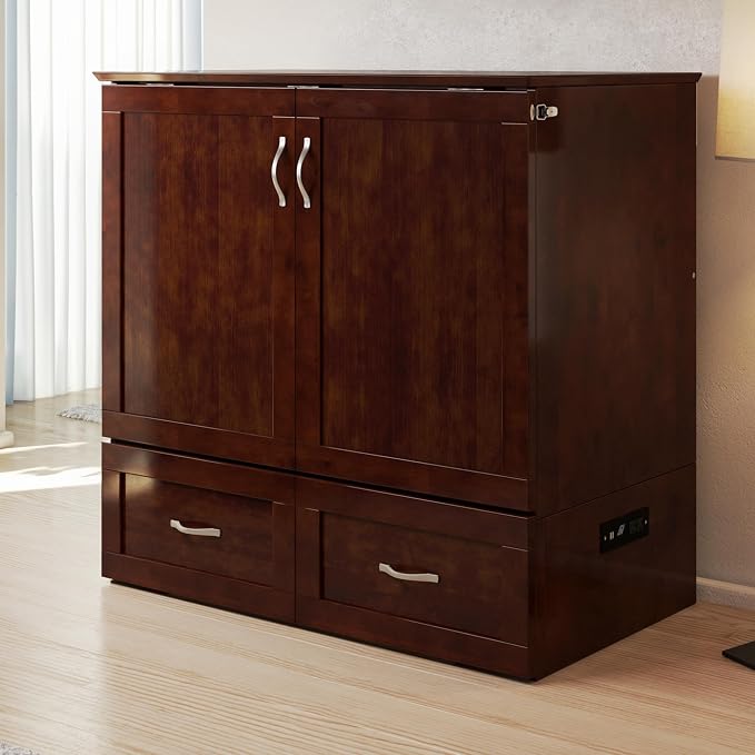 AFI, Hamilton Twin XL Murphy Bed Chest with 6" Mattress, Storage Drawer, and Built-in USB Charger, Walnut