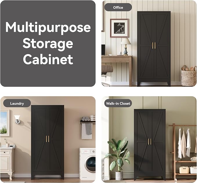 COFaR Metal Armoire Wardrobe Closet with Doors and Shelves & Hanging Rod, 71" Tall Freestanding Wardrobe Storage Cabinet, Bedroom Armoires,Steel Wardrobe Cabinet for Cloak Room,Laundry Room,Gym,Office
