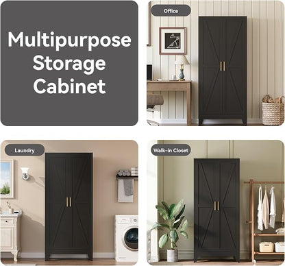 COFaR Metal Armoire Wardrobe Closet with Doors and Shelves & Hanging Rod, 71" Tall Freestanding Wardrobe Storage Cabinet, Bedroom Armoires,Steel Wardrobe Cabinet for Cloak Room,Laundry Room,Gym,Office