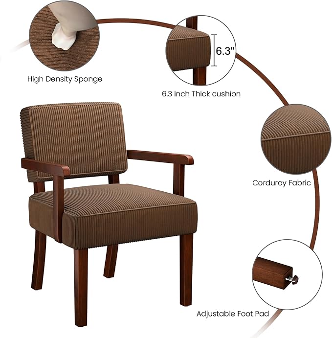 FAGAGA Corduroy Accent Chair Set of 2 with Table, Mid Century Modern Armchairs with Solid Wood Frame, Oversized Reading Leisure Chair (Corduroy Brown, Set of 2 with Table)