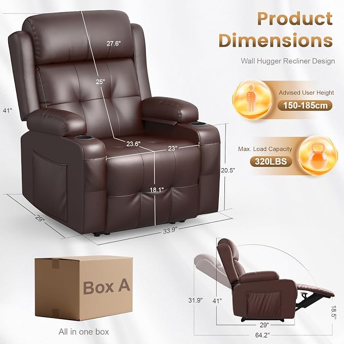 Recliner Sofa Set, Home Theater Seating with Massage, Loveseat Recliner Couch and Recliner Single Chair with USB, Wall Hugger Reclining Movie Theater Chair with Cup Holders, Drawer for Gaming Room