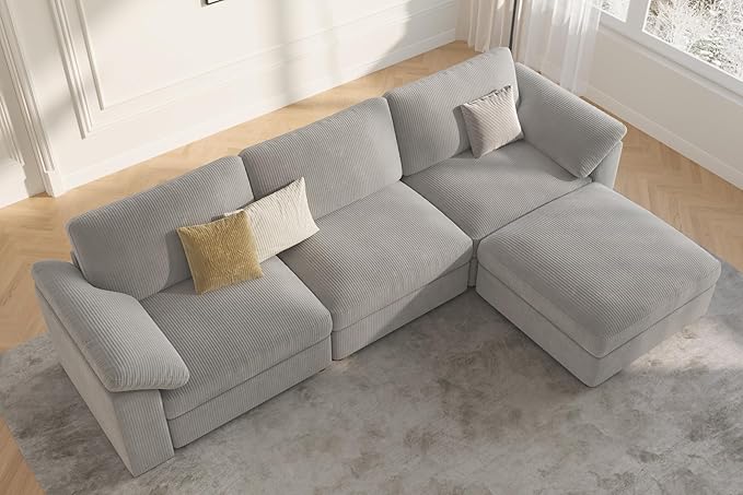 EASE MOOSE Oversized L Shape Sectional Modular Sofa, Wide Deep Seat Couch Large Modular Cloud Sectional Couch,Removable Cover,Light Gray