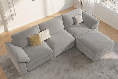 EASE MOOSE Oversized L Shape Sectional Modular Sofa, Wide Deep Seat Couch Large Modular Cloud Sectional Couch,Removable Cover,Light Gray