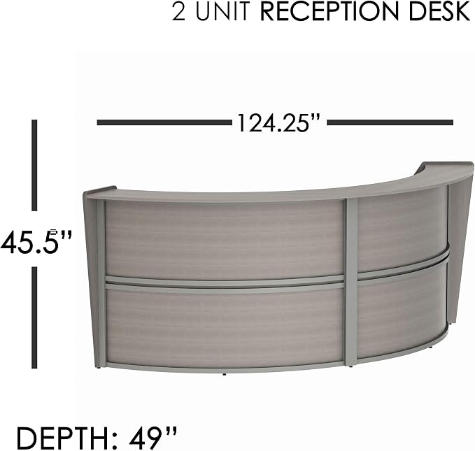 Linea Italia Curved Modern Office Desk Easy to Assembly 2 Panel Reception Counter for Lobby, Salon, 124" x 49", Ash