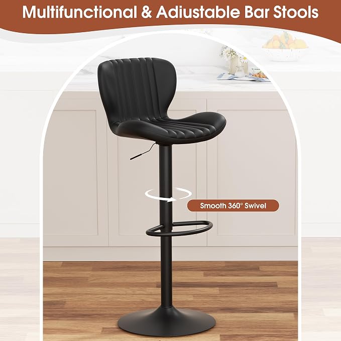 JAMFLY Bar Stools Set of 6, Leather Adjustable Barstools Counter Height Modern Bar Stools, Island Chairs Set of 4 for Kitchen, Black