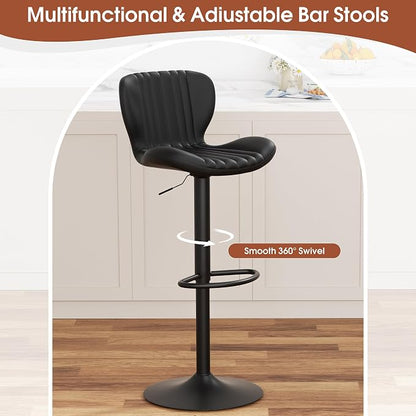 JAMFLY Bar Stools Set of 6, Leather Adjustable Barstools Counter Height Modern Bar Stools, Island Chairs Set of 4 for Kitchen, Black