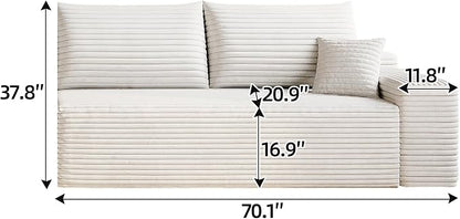 107" Corduroy Couch for Office, Cloud L Shape Sofa, Deep Seat Comfy Couches for Living Room Bedroom Apartment, Compressed Foam No Assembly Required, Left Facing Chaise, White