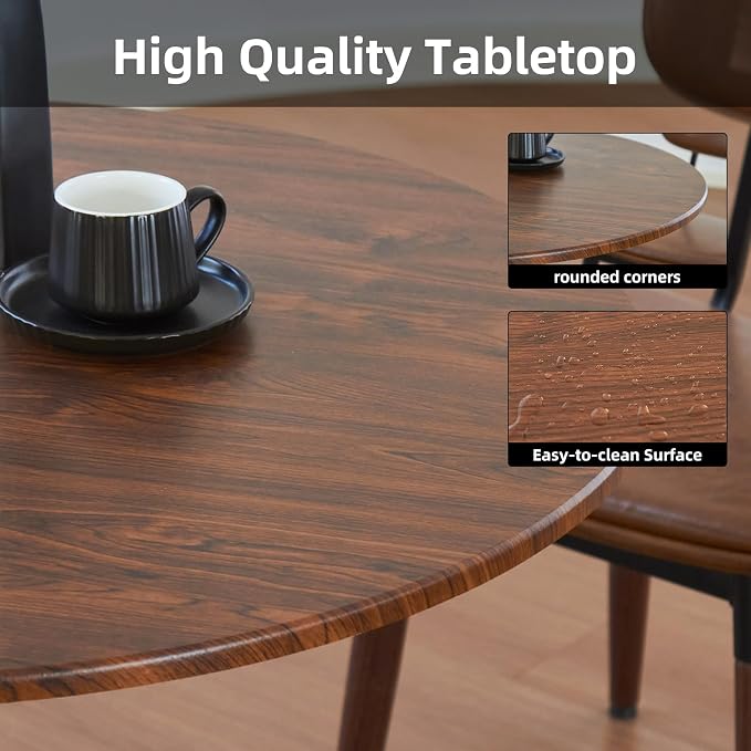 Round Dining Table, 24" Circle Tulip Table with Thickened Tabletop & Metal Pedestal, Mid Century Modern Bistro Table for Kitchen, Small Places, Living Room, Cafe (Faux Walnut)