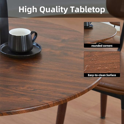 Round Dining Table, 24" Circle Tulip Table with Thickened Tabletop & Metal Pedestal, Mid Century Modern Bistro Table for Kitchen, Small Places, Living Room, Cafe (Faux Walnut)