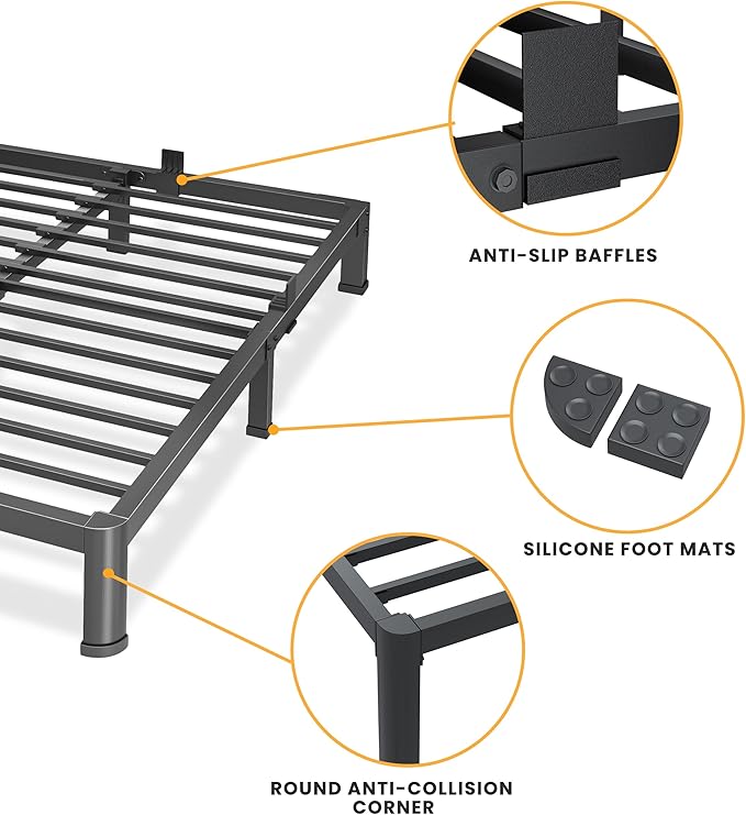 Superay 10 Inch Full Size Metal Platform Bed Frame with Round Corners, Storage Space Under High Bed Frame-Heavy Duty Steel Slats Support, Noise Free - Easy Assembly - No Box Spring Needed
