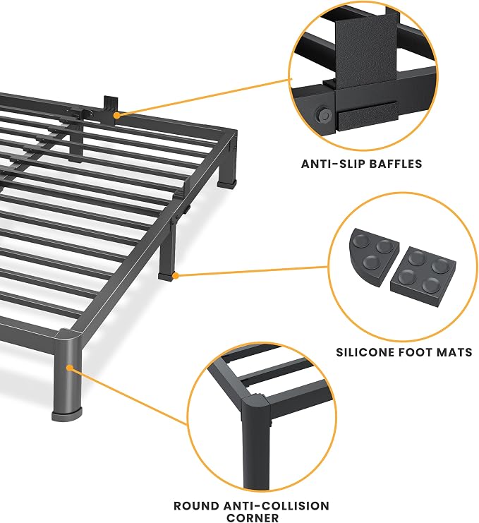 Superay 10 Inch Queen Size Metal Platform Bed Frame with Round Corners, Storage Space Under High Bed Frame-Heavy Duty Steel Slats Support, Noise Free - Easy Assembly - No Box Spring Needed