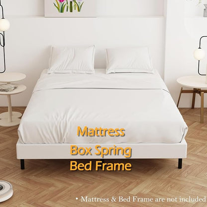 Maenizi King Size Box Spring 4 Inch Low Profile, Heavy Duty Metal Box Spring Bed Base with Fabric Cover, Mattress Foundation, Easy Assembly, Noise Free, Black