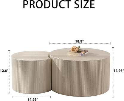 Round Wood Coffee Table Set od 2 for Small Space, Morden End Table, Fluted Side Table, Circle Wooden Center Table for Living Room, Fully Assembled