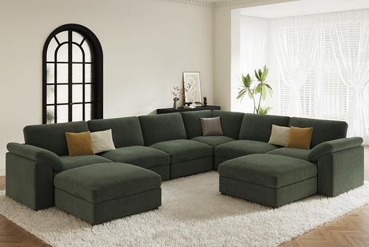 EASE MOOSE Oversized L Shaped Sectional Modular Sofa,Large U Shaped Sectional Couch Wide Deep Seat Modular Cloud Couch Green Removable Washable