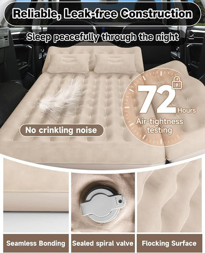 Umbrauto Car Air Mattress Bed: Inflatable SUV Camping Sleeping Pad for Truck Back Seat with Pump & Pillows, Blow Up Backseat Car Mattress for Van Rear Seat