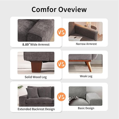 DOPEDIO Modern Loveseat Sofa for Living Room,Chenille Recliner, Removable Cover, Pocket Spring Cushions, Solid Wood Frame, Easy Assembly for Small Spaces (71.25inch，Dark Grey)