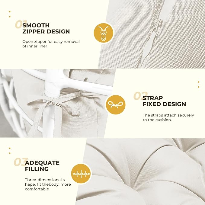 DANGHOOGY Egg Chair Cushion, Waterproof Outdoor Egg Replacement Cushions, Patio Chair Cushions for Outdoor Funiture, Thickened Hanging Chair Cushion, 35x47x7 Inches (Cream)