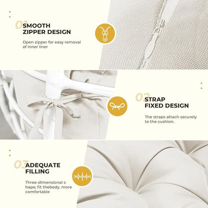 DANGHOOGY Egg Chair Cushion, Waterproof Outdoor Egg Replacement Cushions, Patio Chair Cushions for Outdoor Funiture, Thickened Hanging Chair Cushion, 35x47x7 Inches (Cream)