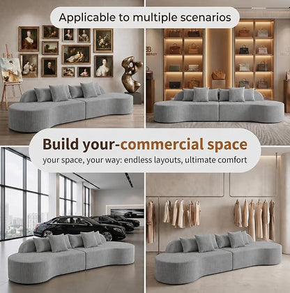 Oversized Modern Curved Cloud Couch Sectional, Boneless Compression Sofa, Modular Sectional Couches, High Density Foam Deep seat Couch with Pillows, Corduroy Sofa for Living Room Office