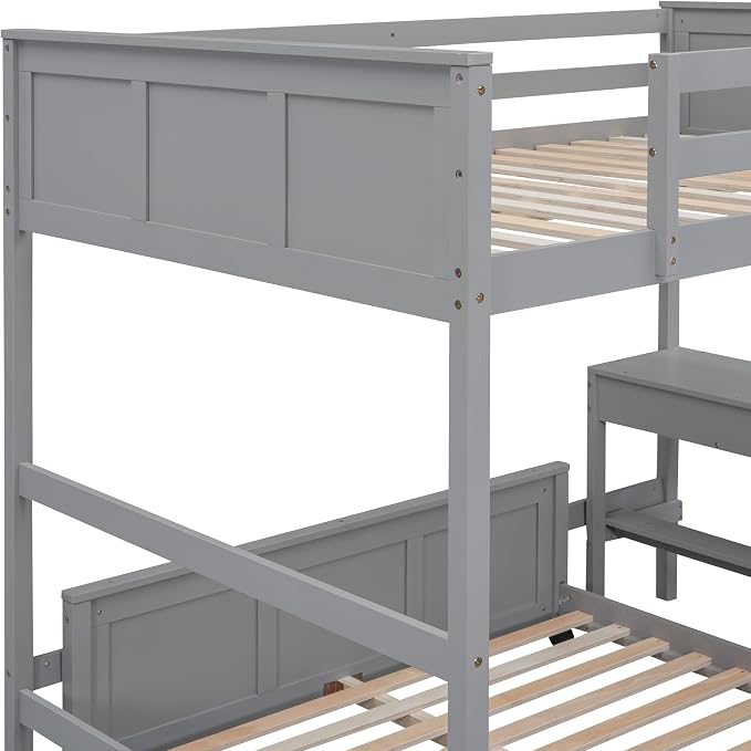 Ball & Cast Full Over Full Bunk Bed with Safty Guardrail & Stairway,Heavy Duty Wood Loft Bedframe W/Desk & Drawers,Easy Assembly,Versatile Functional Bedroom Furniture Set for Boy Girl Teens,Gray