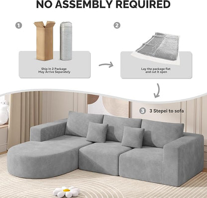 Boneless Couches for Living Room,Cloud Sectional Couch with L-Shape Chaise,Modern Modular Sofa with Deep Seat Upholstered Comfy Couches for Bedroom,No Assembly Required,1PCS