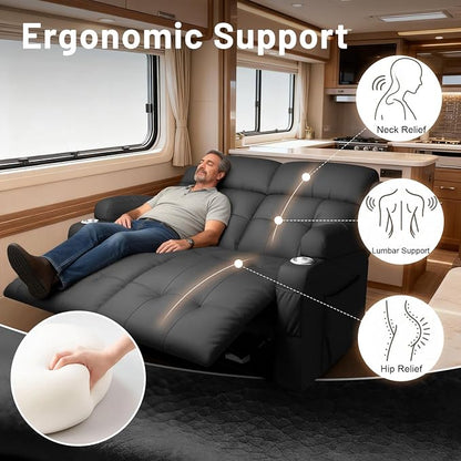 Reclining Loveseat, Wall-Hugger Loveseat Recliner Design with USB/Type C Charging & Storage & Cupholder, Pebble-Weave Fabric Recliner Sofa Couch for Living Room, Home Theater & RV Use