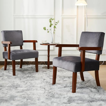 FAGAGA Accent Chair Set of 2 with Table, Living Room Chairs with Velvet Soft Seat and Armrests for Living Room Bedroom Reading Room Waiting Room, Grey