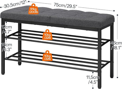 HOOBRO Shoe Bench, Storage Bench with Cushion, Entryway Bench Shoe Shelf with Seat, 12 x 29.5 x 18.1 Inches, Shoe Rack for Living Room, Bedroom, Hallway, Dark Gray BGZ95HX01