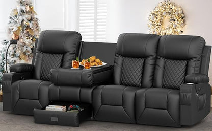 YONISEE 4 Seat Recliner Sofa with Flip Backrest Design, Loveseat Reclining Sofa with Storage Drawer, USB Ports, 2 Cell Phone Holder, Loveseat Recliner Couch for Living Room