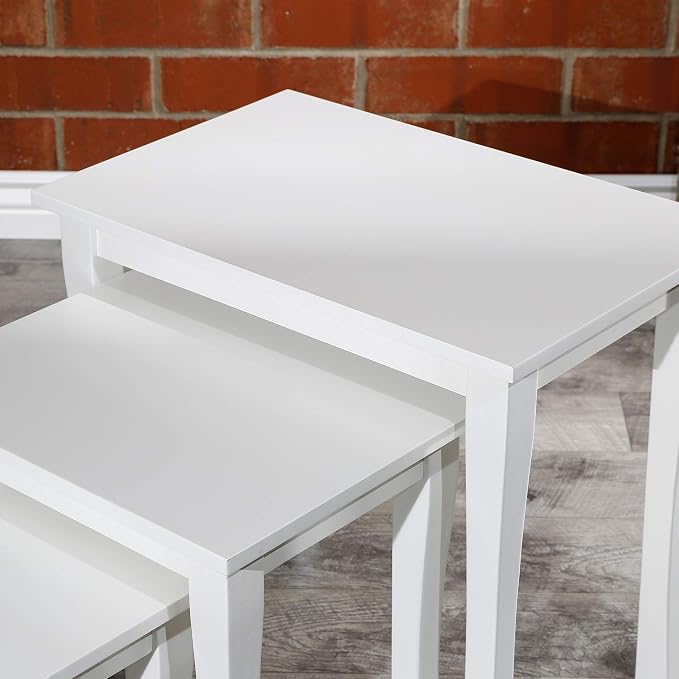 DTY Indoor Living 3-Piece Nesting Tables - Wooden Table Set of 3 for Living Room - Stackable Tables with Sleek White Finish for Stylish and Space-Saving Home Furniture