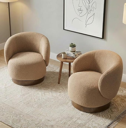 KISLOT Swivel Accent Chair Round Barrel Armchair Upholstered Performance Fabric for Living Room Bedroom Waitingroom,1 Box,Sand