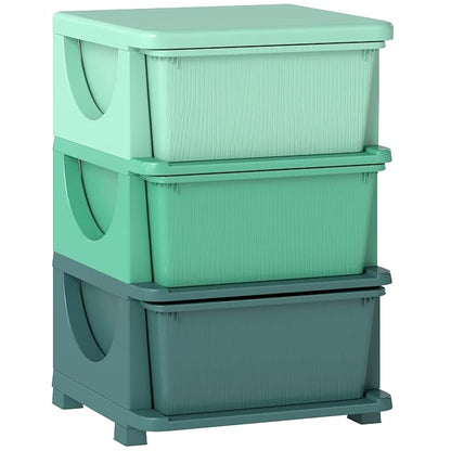 Qaba 3 Drawers Kids Storage Unit, 3 Tier Stackable Toy Organizers and Storage Chest for Bedroom, Nursery, Playroom, Living Room, Boys, Girls, Toddlers, Green