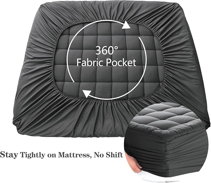 EASELAND King Size Mattress Pad Pillow Cooling Top Mattress Cover Quilted Fitted Protector Cotton Top 8-21" Deep Pocket (78x80 Inches, Dark Grey)