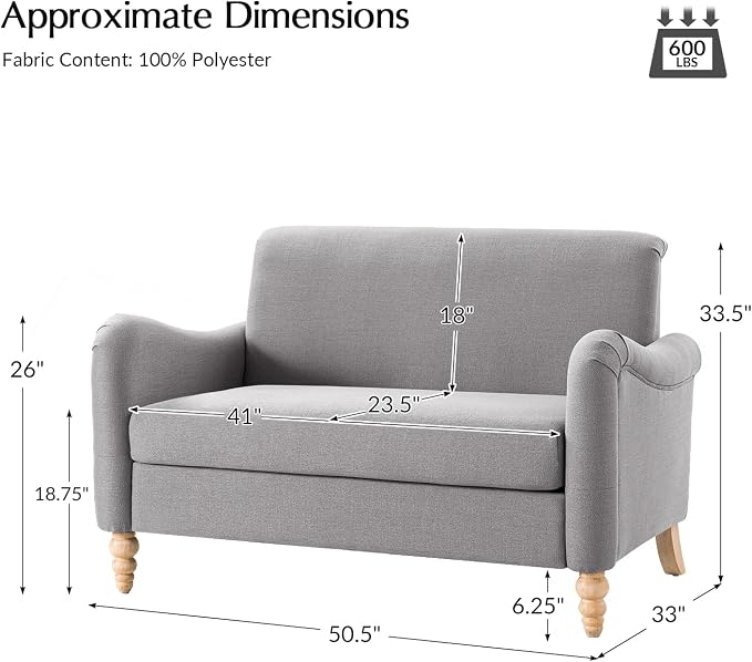 EcoHarbor Living 50.5" Mid-Century Modern Couch, Upholstered Sofa with Armrests, Stripe Mini Loveseat Couches for Small Space, Living Room, Bedroom, Office, Apartment, Grey