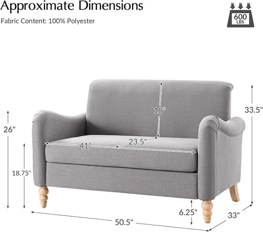 EcoHarbor Living 50.5" Mid-Century Modern Couch, Upholstered Sofa with Armrests, Stripe Mini Loveseat Couches for Small Space, Living Room, Bedroom, Office, Apartment, Grey