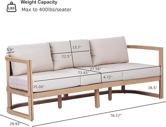 Merax 4 Piece Rattan Woven Paito Conversation Set, All-Weather Acacia Wood 3 Seater Sofa,2 Club Armchairs with Cushions, 1 Coffee Table for Porch, Lawn, Backyard, Balcony, Light Teak