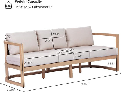 Merax Outdoor All-Weather Acacia Wood 3 Seater Sofa with Cushion and Deep Seat, Patio Sofa Daybed with Sturdy Base for Porch, Lawn, Backyard, Balcony, Light Teak