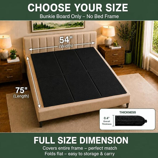 DFAN 54"×75" Bunkie Board Full Size – Double Sided Non-Slip Breathable Bed Support, Anti-Sag Full Bed Slats Support Under Mattress for Slatted Bed Frame Base, Metal Frames, Sofa Beds, Foldable Black