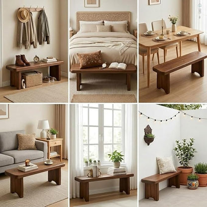 Entryway Bench, 24" to 59" Solid Wood Bench, Wooden Shoe Bench for Entryway, Farmhouse End of Bed Bench for Bedroom, Dining Room, Kitchen, Window Seat, Outdoor Garden Bench Seat