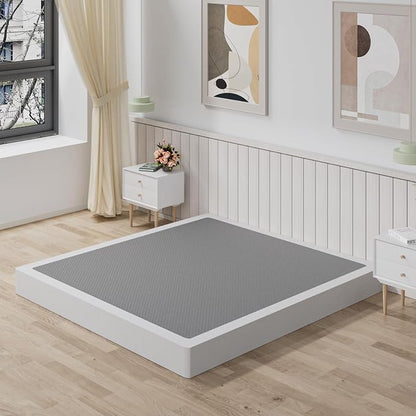 Tyndall Box Spring King Bed Base, 7 Inch High Metal King Size Box Spring Only, Heavy Duty Mattress Foundation with Fabric Cover, Easy Assembly, Quiet Noise Free, Black
