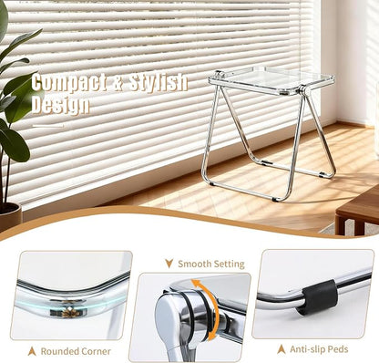 Acrylic Folding Table - Modern TV Tray Dinner Table for Eating on Couch - Small Folding Table Foldable Computer Desks Space-Saving with Chrome Frame No Assembly Required -Clear