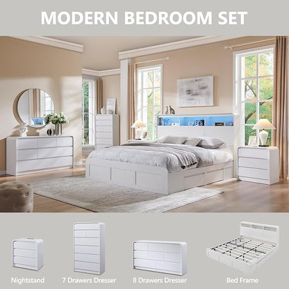 Aitjunz Modern 7 Drawers Dresser for Bedroom, 55" Tall Dressers & Chest of Drawers w/Curved Profile Design, Wood Mid Century Vertical Storage Dressers Organizer for Bedroom, Living Room, White