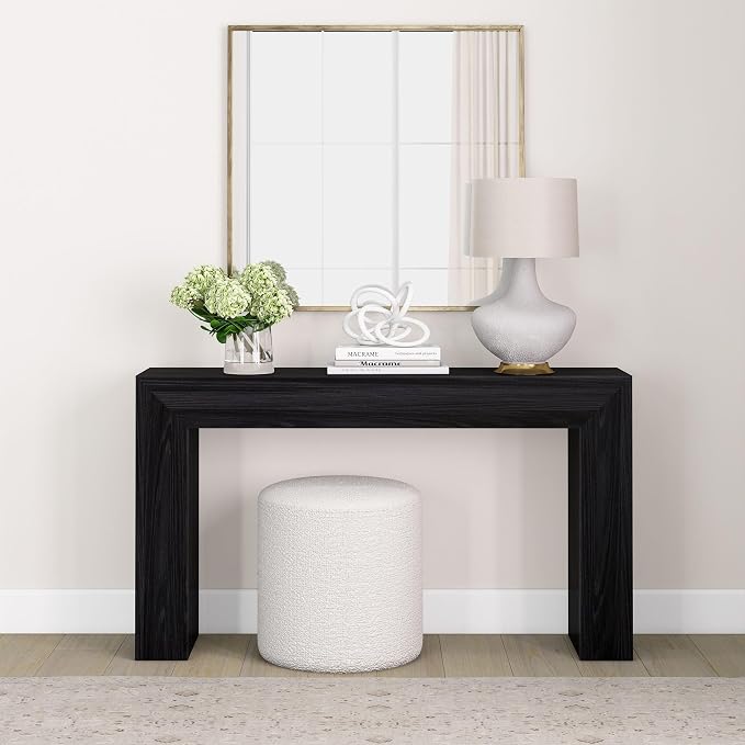 Plank+Beam Grand Console Table, 56 Inch Solid Wood Modern Sofa Table, Narrow Entryway Table for Hallway, Behind The Couch, Living Room, Foyer, Black Wirebrush