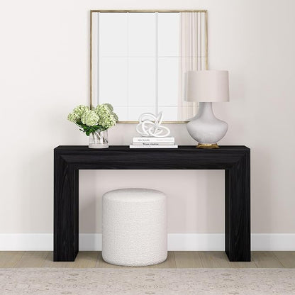 Plank+Beam Grand Console Table, 56 Inch Solid Wood Modern Sofa Table, Narrow Entryway Table for Hallway, Behind The Couch, Living Room, Foyer, Black Wirebrush